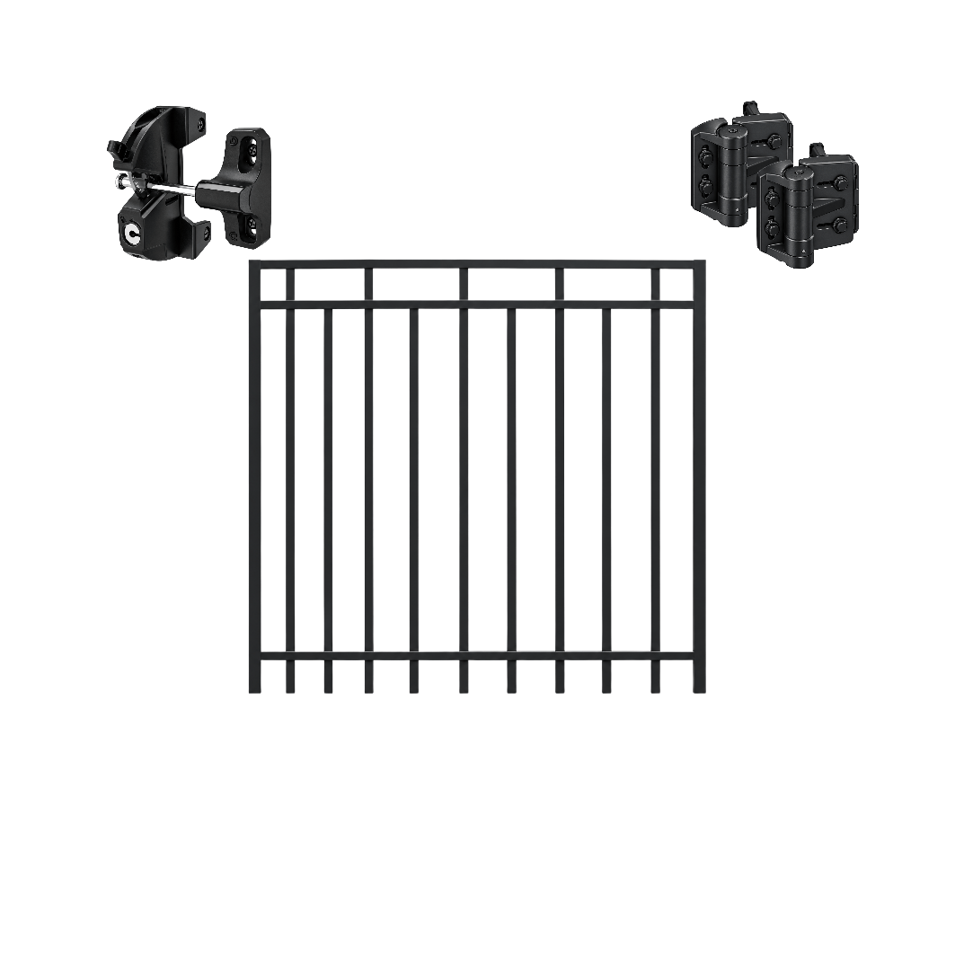 Porte pour clôture aluminium - Pentures à ressort + loquet mentonnet | QUINCAILLERIE INCLUSE