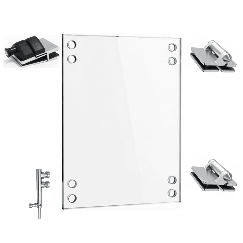 Porte en verre trempé 34" x 10mm x 46" - Loquet + verrou plancher | QUINCAILLERIE STAINLESS INCLUSE | ouverture extérieure